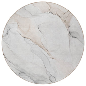 Homeroots 8' Round Beige Ivory And Gray Round Abstract Washable Non Skid Indoor Outdoor Area Rug Ivory Polyester 560180