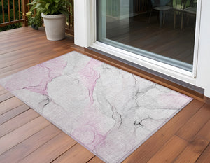 Homeroots 3' X 5' Gray And Pink Abstract Washable Non Skid Indoor Outdoor Area Rug Pink Polyester 560187