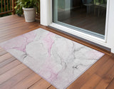 Homeroots 3' X 5' Gray And Pink Abstract Washable Non Skid Indoor Outdoor Area Rug Pink Polyester 560187