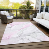 Homeroots 3' X 5' Gray And Pink Abstract Washable Non Skid Indoor Outdoor Area Rug Pink Polyester 560187