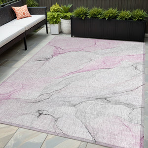 Homeroots 5' X 8' Gray And Pink Abstract Washable Non Skid Indoor Outdoor Area Rug Pink Polyester 560188