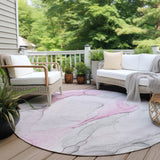 Homeroots 8' Round Gray And Pink Round Abstract Washable Non Skid Indoor Outdoor Area Rug Pink Polyester 560189