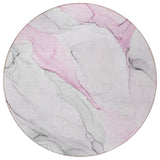 Homeroots 8' Round Gray And Pink Round Abstract Washable Non Skid Indoor Outdoor Area Rug Pink Polyester 560189