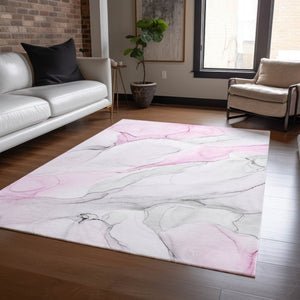 HomeRoots 5' Abstract Ivory Blue Gray Indoor Outdoor Area Rug - Modern Non-Skid, Machine Washable, Durable Design 8' X 10' 560190