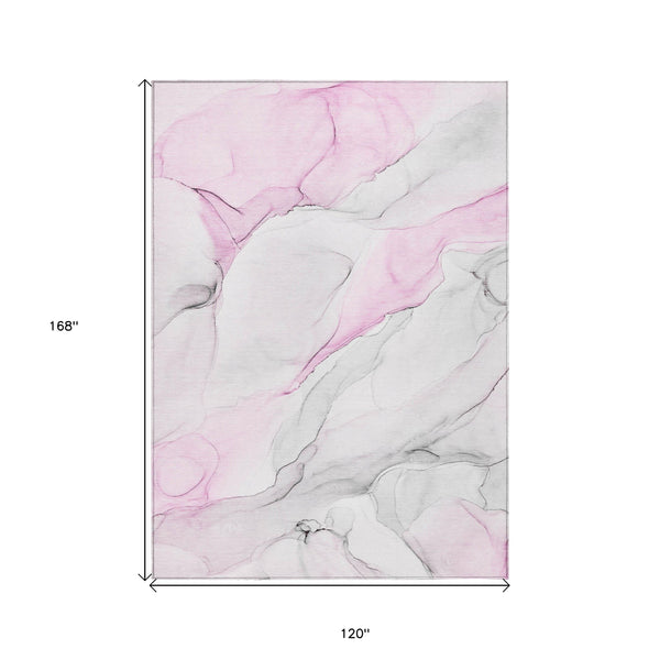 Homeroots 10' X 14' Gray And Pink Abstract Washable Non Skid Indoor Outdoor Area Rug Pink Polyester 560192