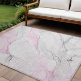 Homeroots 10' X 14' Gray And Pink Abstract Washable Non Skid Indoor Outdoor Area Rug Pink Polyester 560192