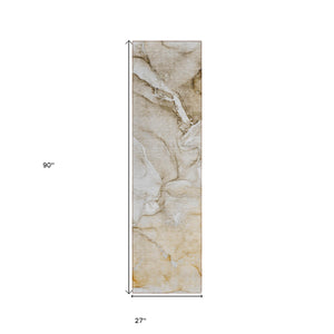 Homeroots 8' Runner Brown Abstract Washable Non Skid Indoor Outdoor Runner Rug Brown Polyester 560194