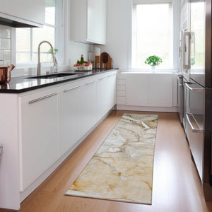 Homeroots 8' Runner Brown Abstract Washable Non Skid Indoor Outdoor Runner Rug Brown Polyester 560194