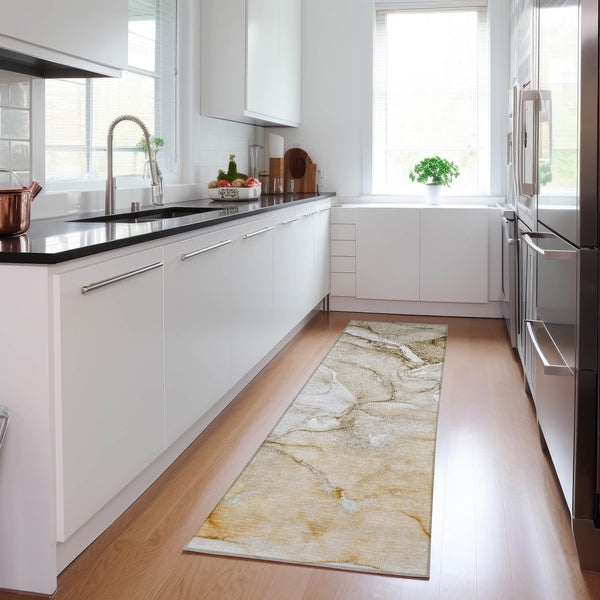 Homeroots 8' Runner Brown Abstract Washable Non Skid Indoor Outdoor Runner Rug Brown Polyester 560194