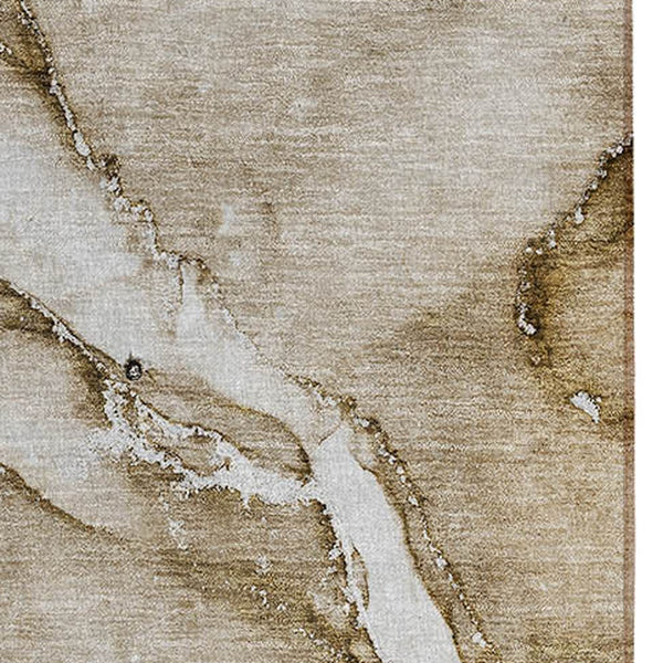 Homeroots 8' Runner Brown Abstract Washable Non Skid Indoor Outdoor Runner Rug Brown Polyester 560194