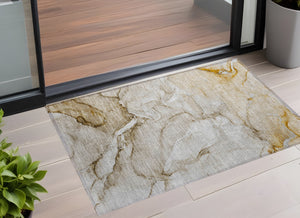 Homeroots 3' X 5' Brown Abstract Washable Non Skid Indoor Outdoor Area Rug Brown Polyester 560196