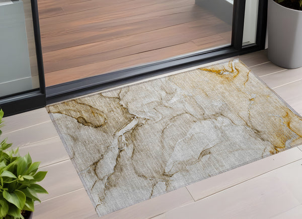 Homeroots 3' X 5' Brown Abstract Washable Non Skid Indoor Outdoor Area Rug Brown Polyester 560196