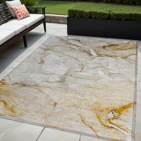 Homeroots 5' X 8' Brown Abstract Washable Non Skid Indoor Outdoor Area Rug Brown Polyester 560197