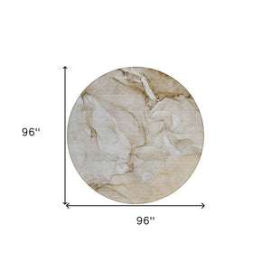 Homeroots 8' Round Brown Round Abstract Washable Non Skid Indoor Outdoor Area Rug Brown Polyester 560198