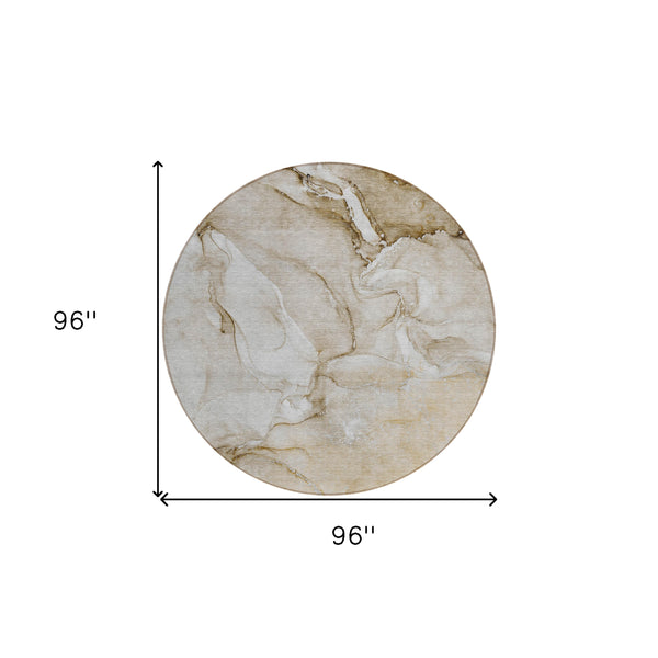 Homeroots 8' Round Brown Round Abstract Washable Non Skid Indoor Outdoor Area Rug Brown Polyester 560198