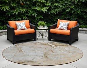 Homeroots 8' Round Brown Round Abstract Washable Non Skid Indoor Outdoor Area Rug Brown Polyester 560198