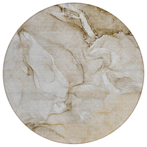 Homeroots 8' Round Brown Round Abstract Washable Non Skid Indoor Outdoor Area Rug Brown Polyester 560198