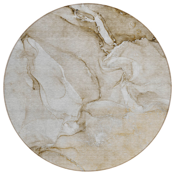 Homeroots 8' Round Brown Round Abstract Washable Non Skid Indoor Outdoor Area Rug Brown Polyester 560198