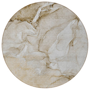 Homeroots 8' Round Brown Round Abstract Washable Non Skid Indoor Outdoor Area Rug Brown Polyester 560198