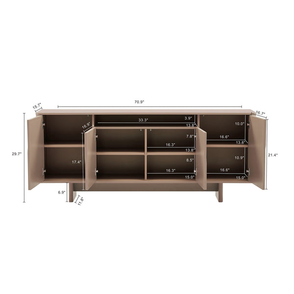 English Elm Ella 71" Sideboard with Soft-Close Doors, Adjustable Shelves, 9 Cubby Spaces & Modern Sled Legs Mocha B365S00109