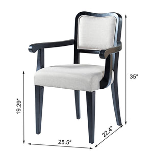 English Elm Upholstered Dining Chairs Set of 2 — Beige Linen-Blend Cushions, Solid Walnut Frame, Curved Classic Style N842P319126B