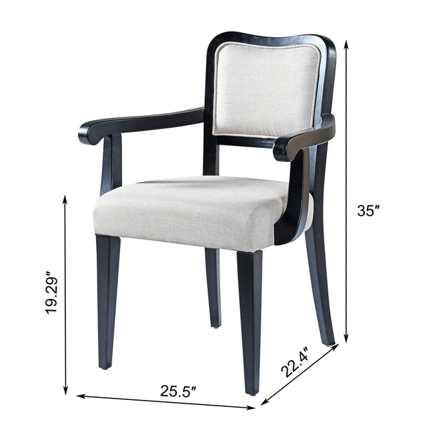 English Elm Upholstered Dining Chairs Set of 2 — Beige Linen-Blend Cushions, Solid Walnut Frame, Curved Classic Style N842P319126B