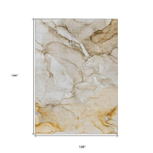 Homeroots 9' Brown Abstract Washable Area Rug - Stylish Non-skid Design Perfect For Indoor And Outdoor Spaces 9' X 12' Polyester 560200