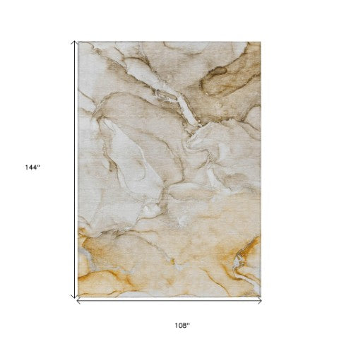 Homeroots 9' Brown Abstract Washable Area Rug - Stylish Non-skid Design Perfect For Indoor And Outdoor Spaces 9' X 12' Polyester 560200