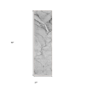 Homeroots 8' Runner Gray Abstract Washable Non Skid Indoor Outdoor Runner Rug Gray Polyester 560203