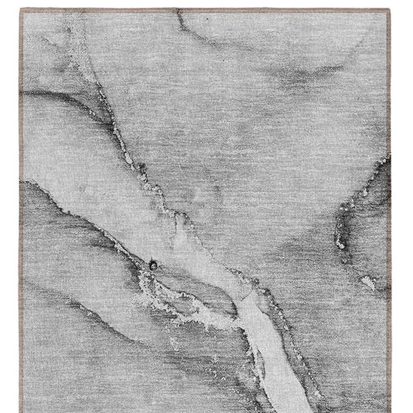 Homeroots 8' Runner Gray Abstract Washable Non Skid Indoor Outdoor Runner Rug Gray Polyester 560203