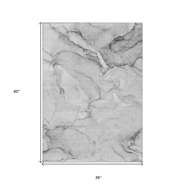 Homeroots 3' X 5' Gray Abstract Washable Non Skid Indoor Outdoor Area Rug Gray Polyester 560205