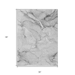 Homeroots 5' X 8' Gray Abstract Washable Non Skid Indoor Outdoor Area Rug Gray Polyester 560206