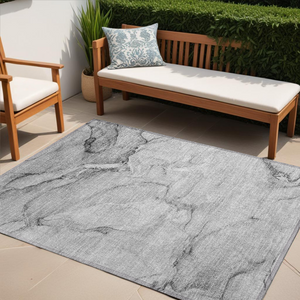 Homeroots 5' X 8' Gray Abstract Washable Non Skid Indoor Outdoor Area Rug Gray Polyester 560206