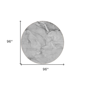 Homeroots 8' Round Gray Round Abstract Washable Non Skid Indoor Outdoor Area Rug Gray Polyester 560207