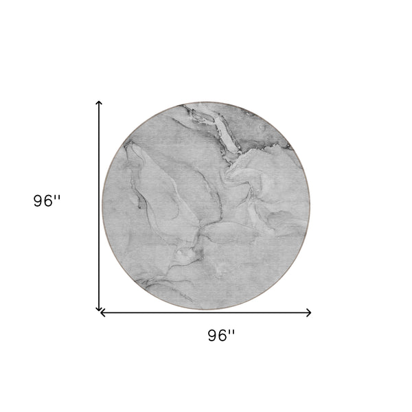 Homeroots 8' Round Gray Round Abstract Washable Non Skid Indoor Outdoor Area Rug Gray Polyester 560207