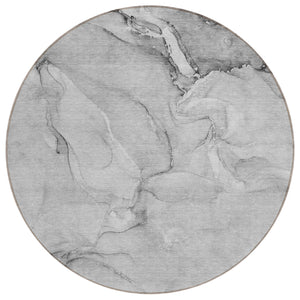 Homeroots 8' Round Gray Round Abstract Washable Non Skid Indoor Outdoor Area Rug Gray Polyester 560207