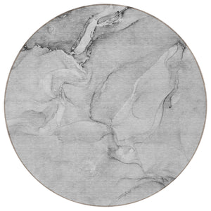 Homeroots 8' Round Gray Round Abstract Washable Non Skid Indoor Outdoor Area Rug Gray Polyester 560207