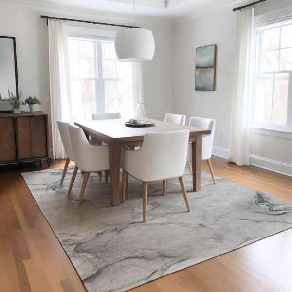 Homeroots 10' X 14' Gray Abstract Washable Non Skid Indoor Outdoor Area Rug Gray Polyester 560210