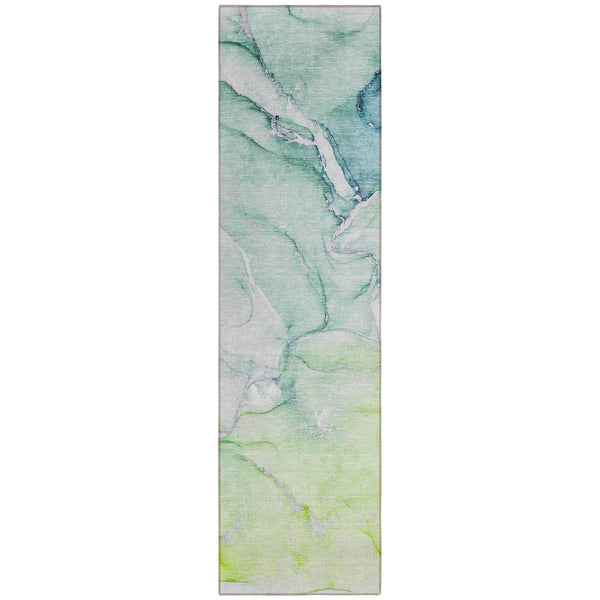 Homeroots 8' Runner Green Abstract Washable Non Skid Indoor Outdoor Runner Rug Green Polyester 560212