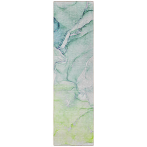 Homeroots 8' Runner Green Abstract Washable Non Skid Indoor Outdoor Runner Rug Green Polyester 560212