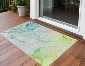 Homeroots 3' X 5' Green Abstract Washable Non Skid Indoor Outdoor Area Rug Green Polyester 560214