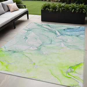 Homeroots 5' X 8' Green Abstract Washable Non Skid Indoor Outdoor Area Rug Green Polyester 560215