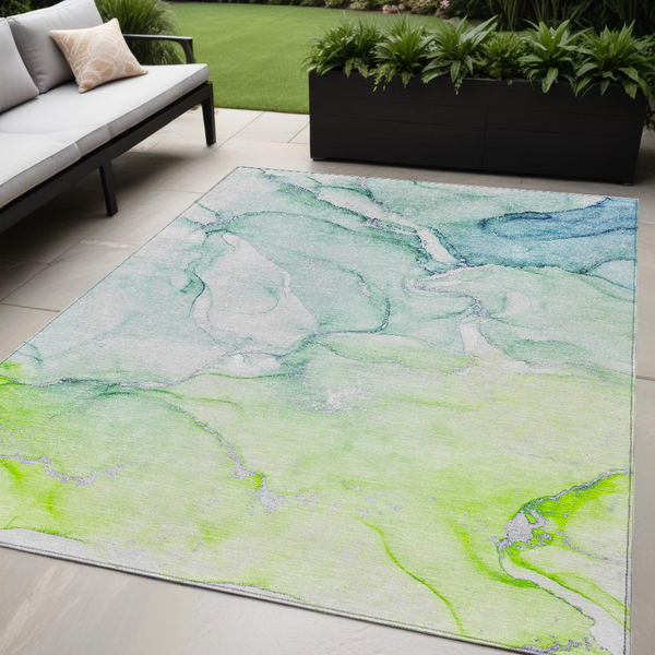 Homeroots 5' X 8' Green Abstract Washable Non Skid Indoor Outdoor Area Rug Green Polyester 560215