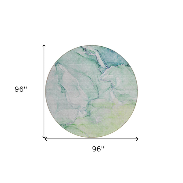 Homeroots 8' Round Green Round Abstract Washable Non Skid Indoor Outdoor Area Rug Green Polyester 560216