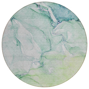 Homeroots 8' Round Green Round Abstract Washable Non Skid Indoor Outdoor Area Rug Green Polyester 560216