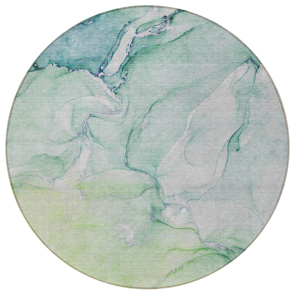 Homeroots 8' Round Green Round Abstract Washable Non Skid Indoor Outdoor Area Rug Green Polyester 560216