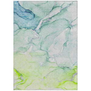 Homeroots 9' X 12' Green Abstract Washable Non Skid Indoor Outdoor Area Rug Green Polyester 560218