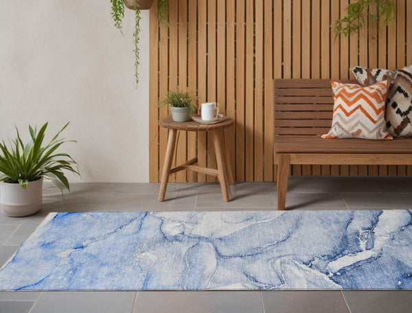 Homeroots 9' Brown Abstract Washable Area Rug - Stylish Non-skid Design Perfect For Indoor And Outdoor Spaces Navy Polyester 560221