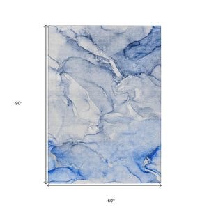 Homeroots 5' X 8' Navy Blue Abstract Washable Indoor Outdoor Area Rug Navy Polyester 560224