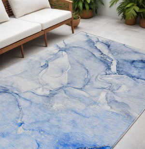 Homeroots 5' X 8' Navy Blue Abstract Washable Indoor Outdoor Area Rug Navy Polyester 560224